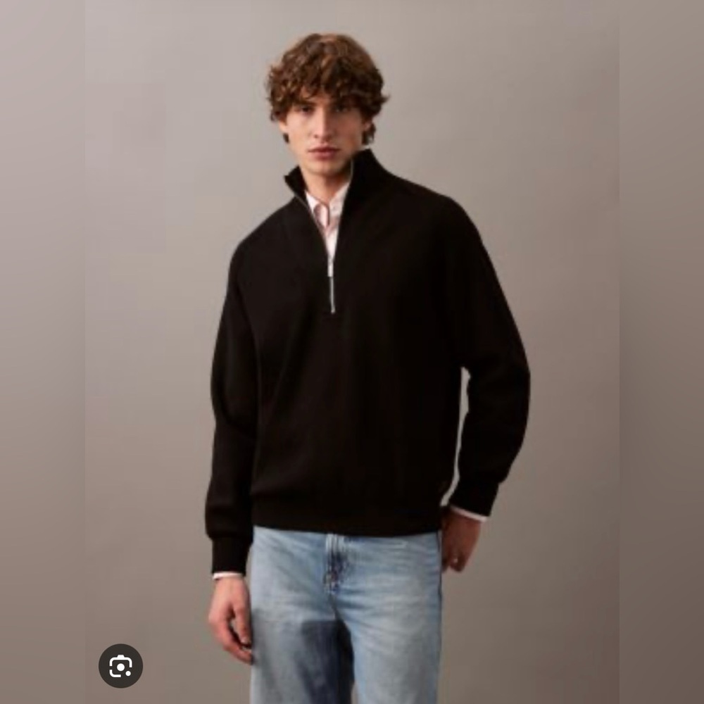 CALVIN KLEIN Men's Black mock neck 1/4 zip pullover sweater size L